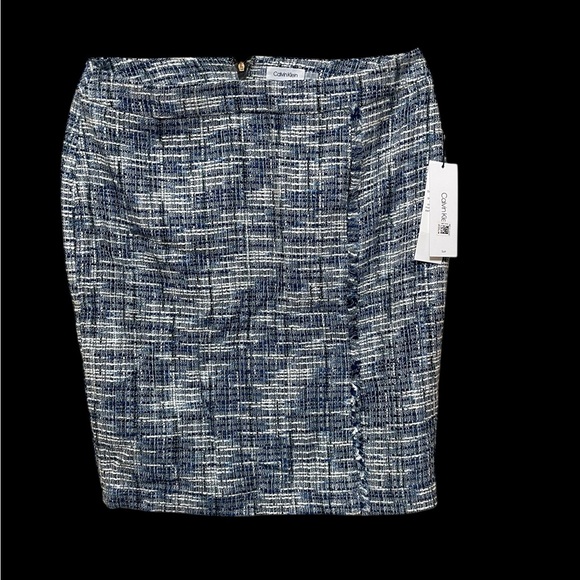 Calvin‎ Klein Tweed Skirt NWT | Women’s Size 14 | Blue White Bouclé - Picture 4 of 8